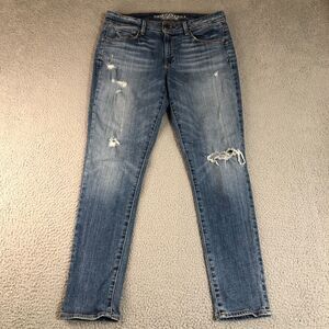 American Eagle Jeans Women 10 Blue Preppy Distressed Dark Wash Super‎ Skinny